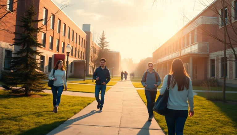 King's University Canada campus in Edmonton Alberta with students walking on campus paths