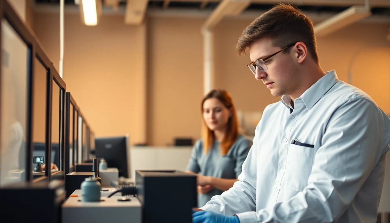 Students working with technical equipment in a polytechnic training laboratory