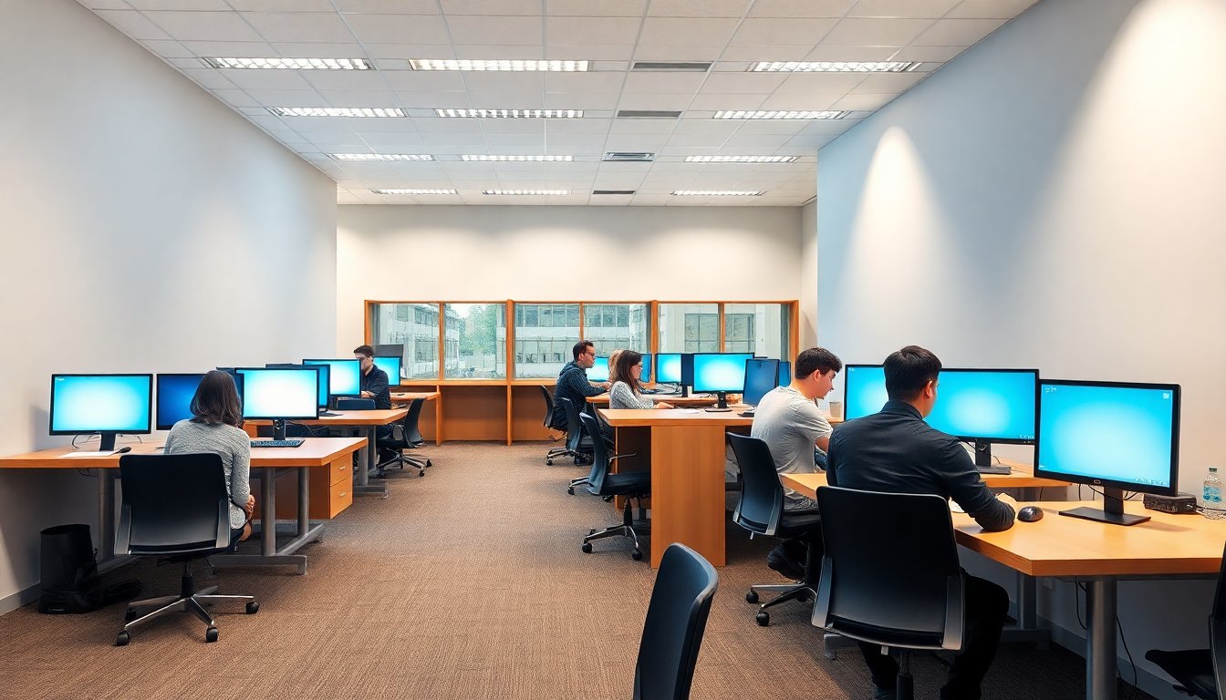 University of Calgary library learning commons with students studying at tables and computer stations