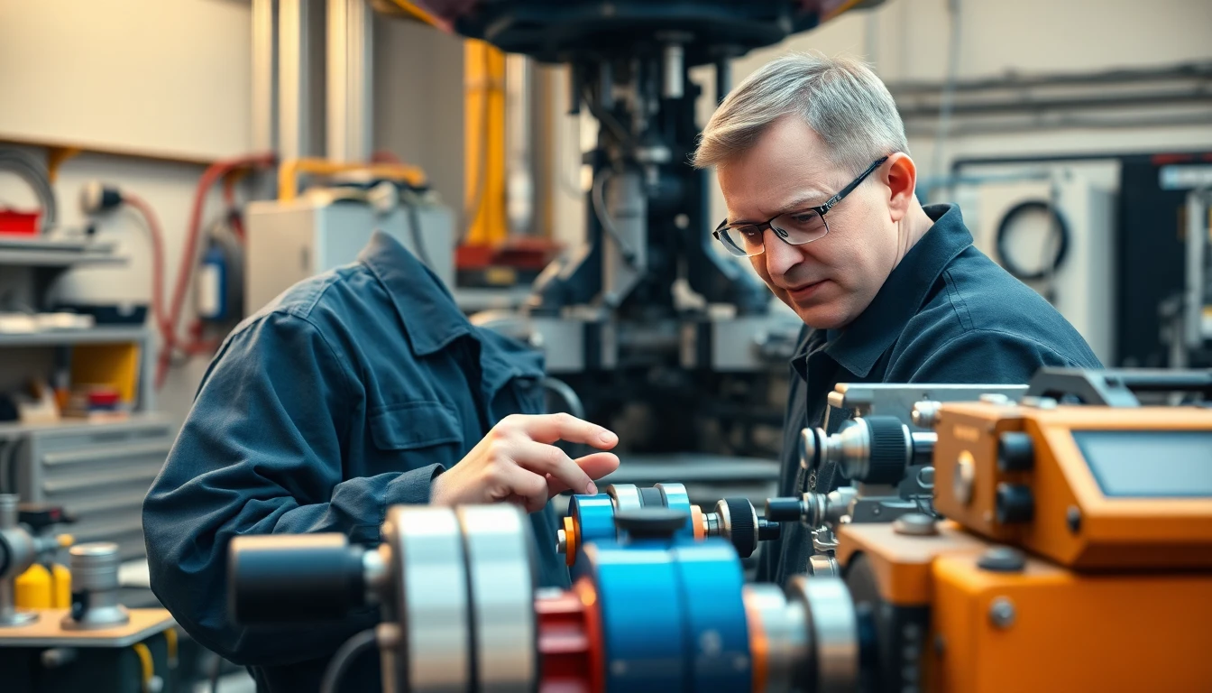 Engineers working around lab equipment and aircraft maintenance training tools on a technical education campus in Burnaby