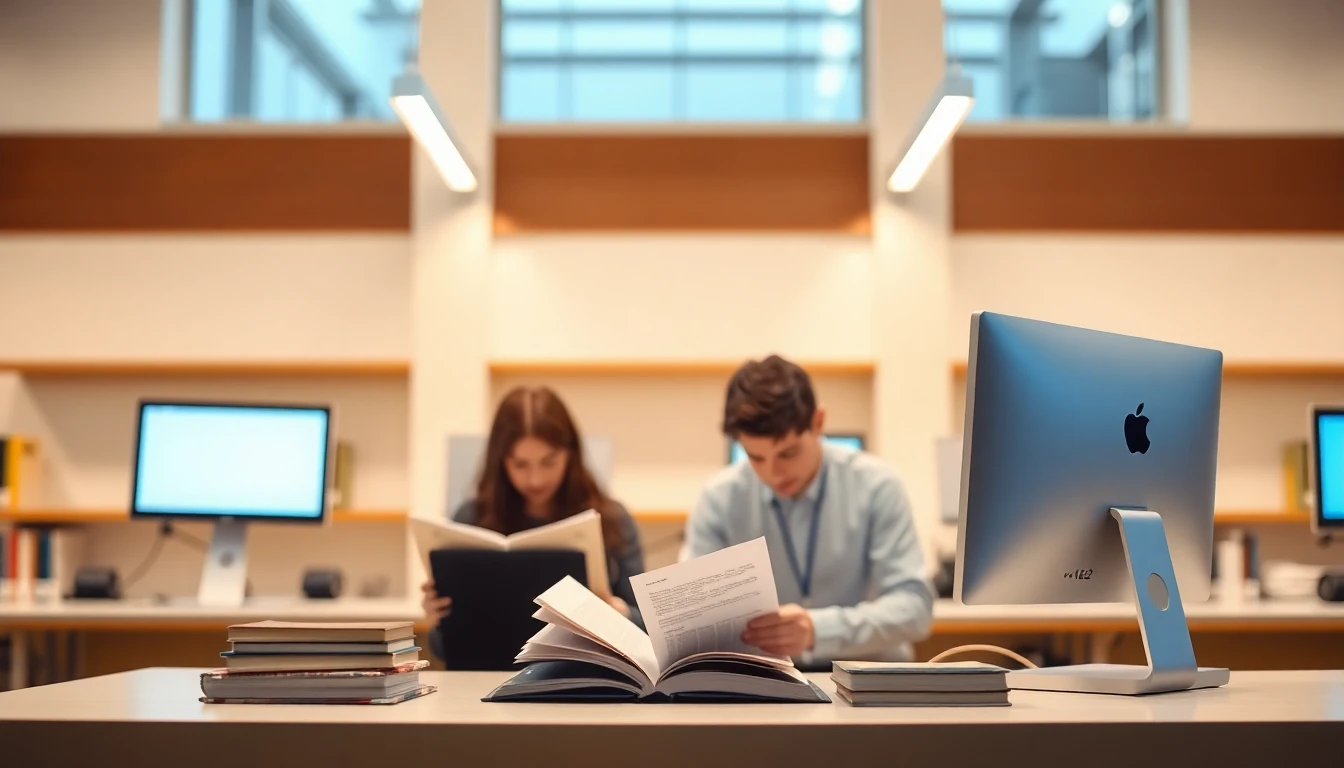 Library study spaces with researchers reading materials and computers at The University of British Columbia campus
