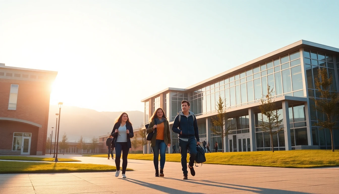 Thompson Rivers University Kamloops: Students walking near Thompson Rivers University Kamloops campus buildings in British Co