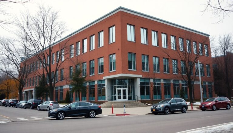 Algoma University campus building on Queen Street East in Sault Ste. Marie