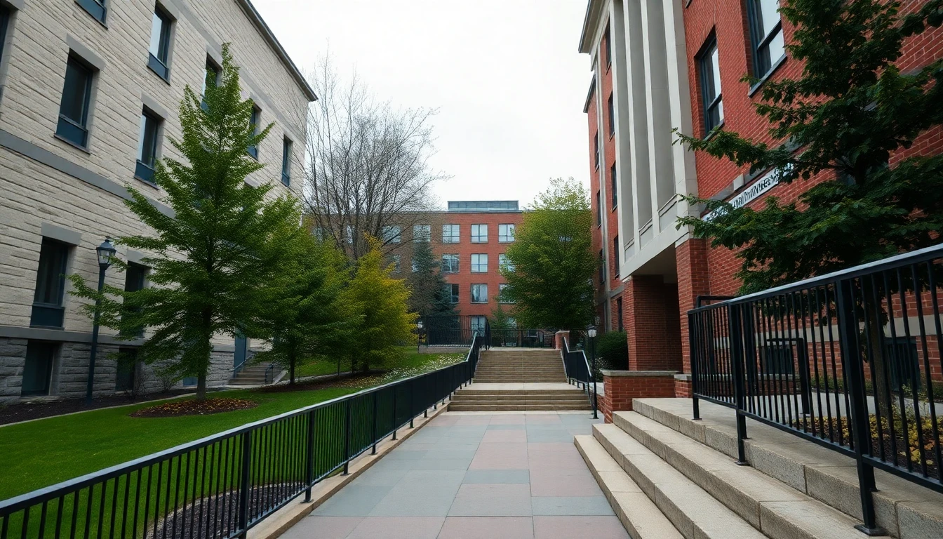 Cape Breton University campus buildings in Sydney, Nova Scotia under overcast light