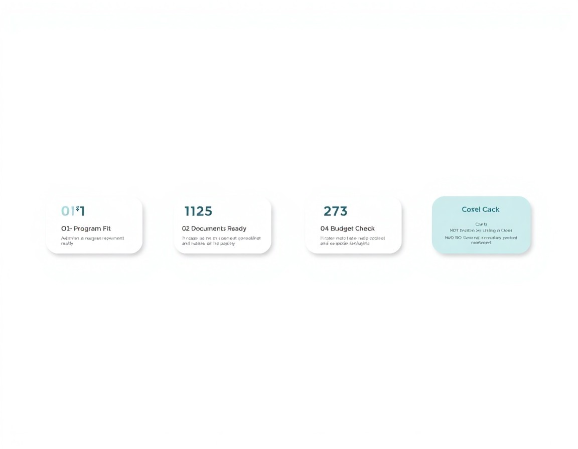 Admissions and cost planning diagram with steps and budget tiles for Concordia University
