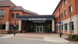 Kingswood University campus sign and entrance on Western Street, Sussex, New Brunswick
