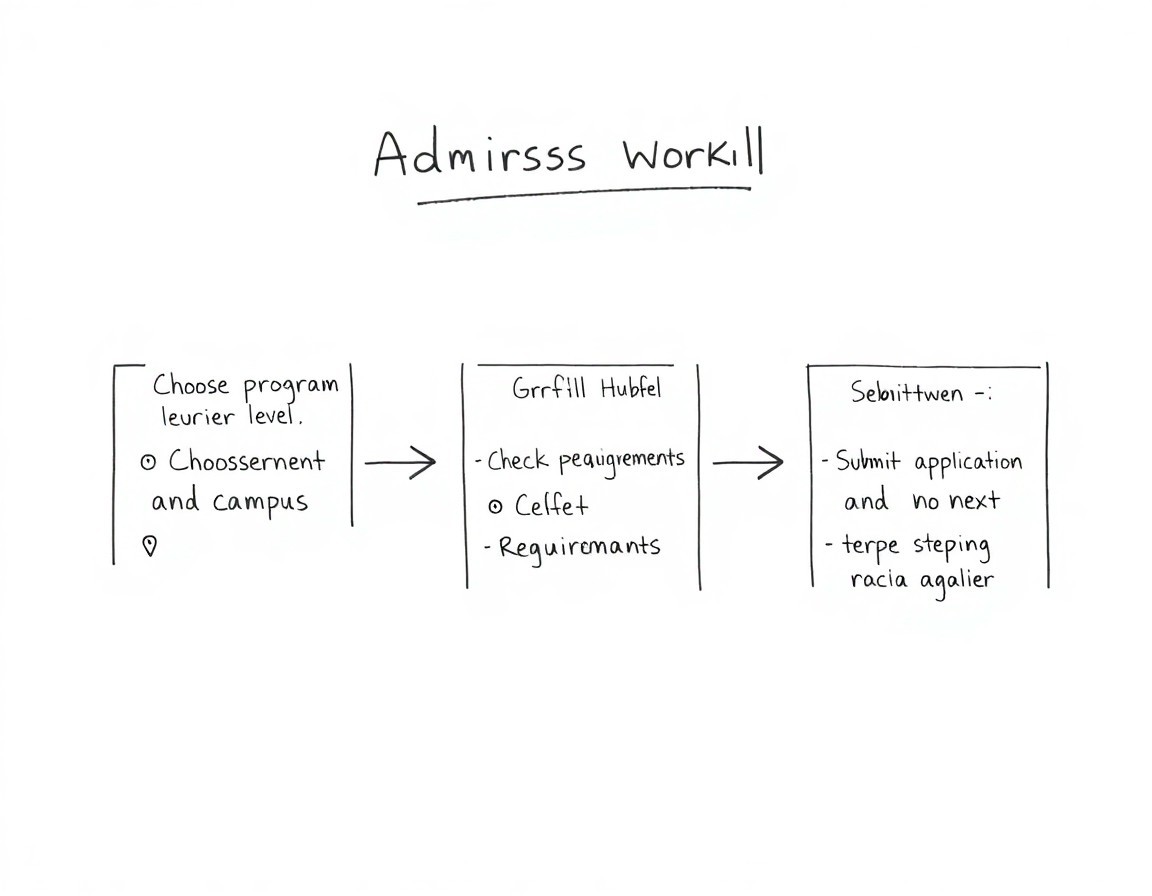 Three-step admissions pathway diagram for choosing campus, program, then deadlines.