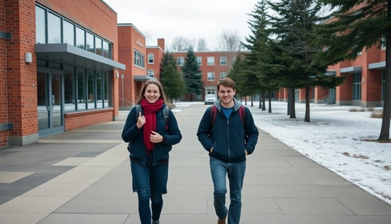 Nipissing University campus walkway in North Bay, Ontario