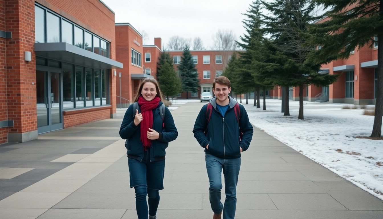 Nipissing University campus walkway in North Bay, Ontario