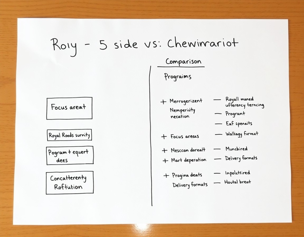 Comparison chart of Royal Roads University programs and other universities.