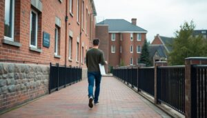 St. Francis Xavier University campus walkway in Antigonish, Nova Scotia.