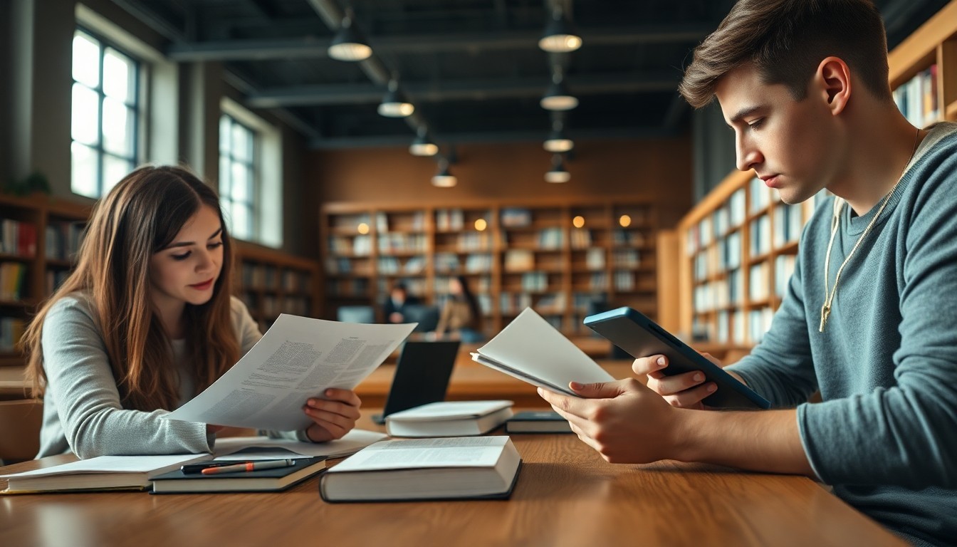 Bibliothèque universitaire de l’UQAM, étudiants lisant près de grandes tables