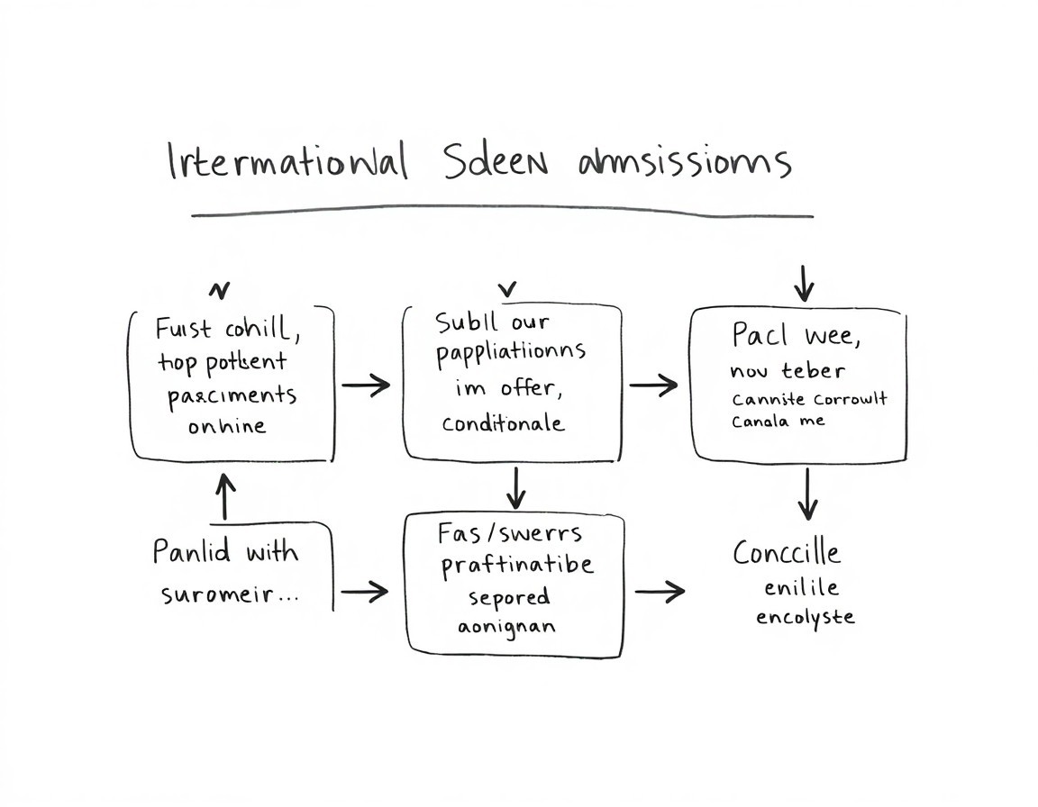 Hand-drawn style flowchart showing international application steps for University Canada West.