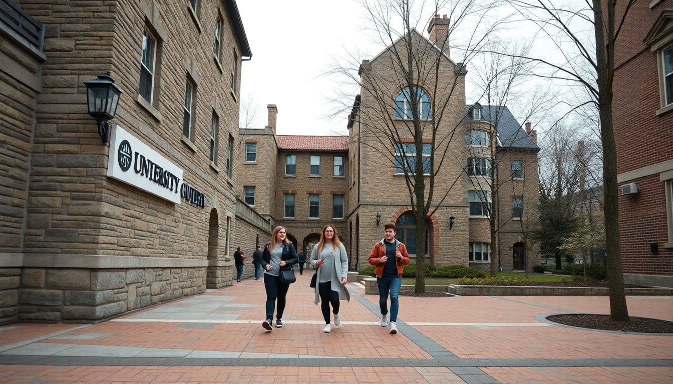 University of Guelph campus entrance in Guelph, Ontario on a cloudy day