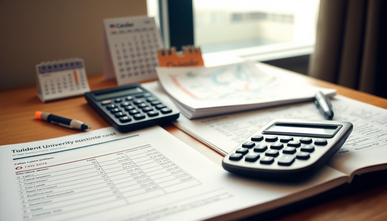 Student budgeting note beside tuition estimate sheet for New Brunswick university costs