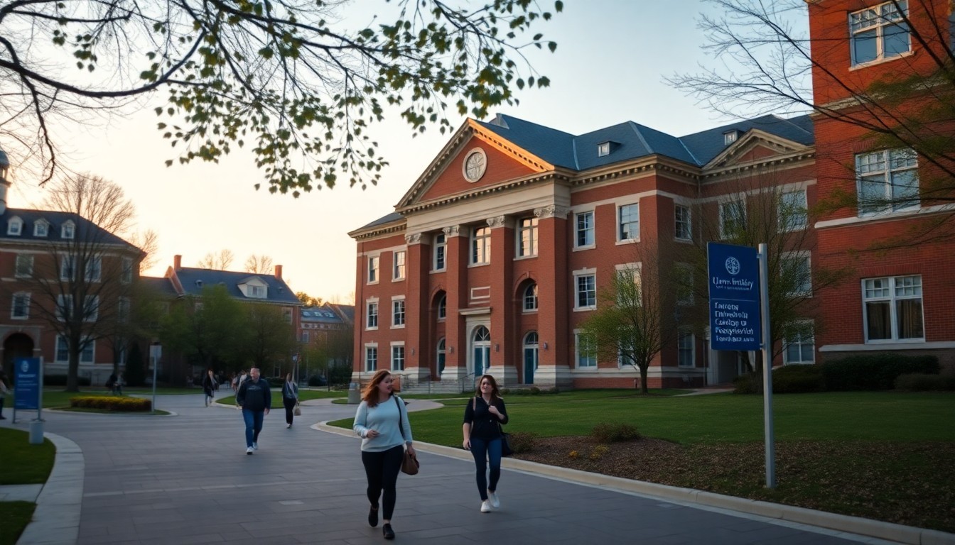 University of New Brunswick campus walkway at dusk in Fredericton, Canada