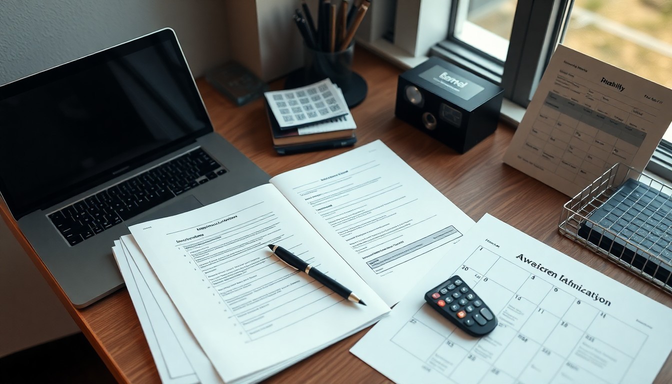 Campus office desk with application documents prepared for FNUniv admissions.